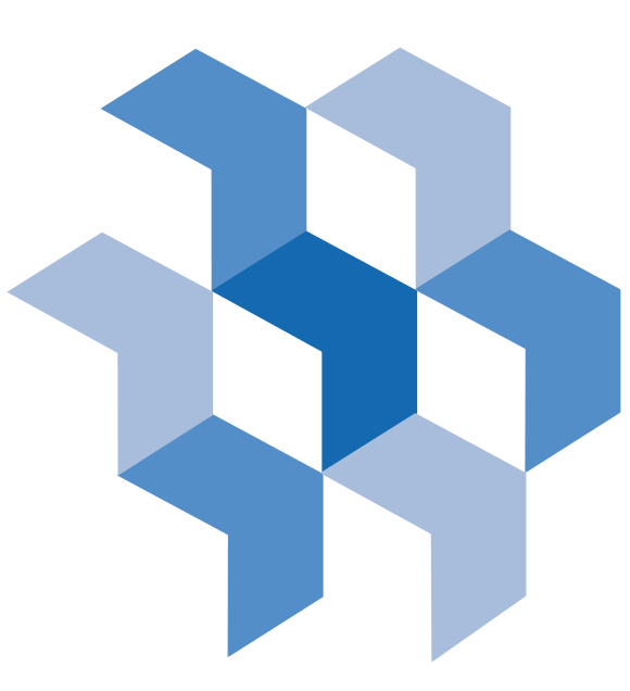 Geometrisches Logo mit blauen und hellblauen Formen, das eine moderne und dynamische Ästhetik vermittelt, geeignet für Technologie- oder Designunternehmen.